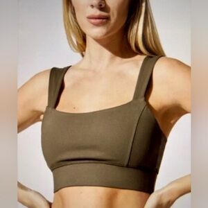 Carbon 38 Utility Detail Sports Bra in Olive Green Crop Top
